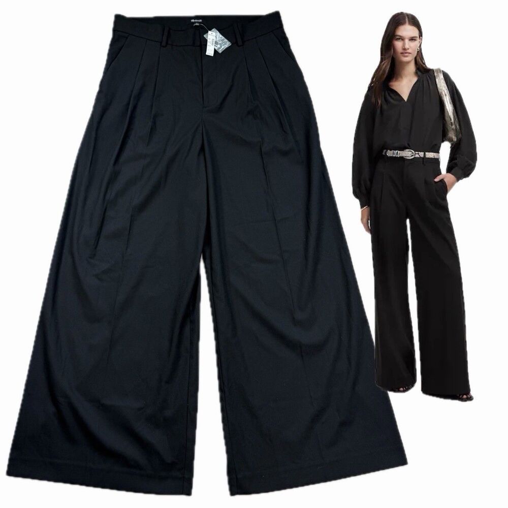 NEW Madewell The Harlow Superwide Leg Trouser SIZE 8 Black Minimalist Old Money